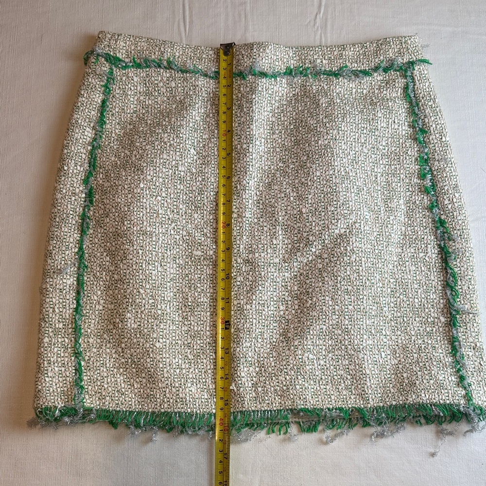 J. Crew Women's Cream Green Trim Tweed Mini Skirt Lined Back Zip Size 00 - Picture 8 of 15